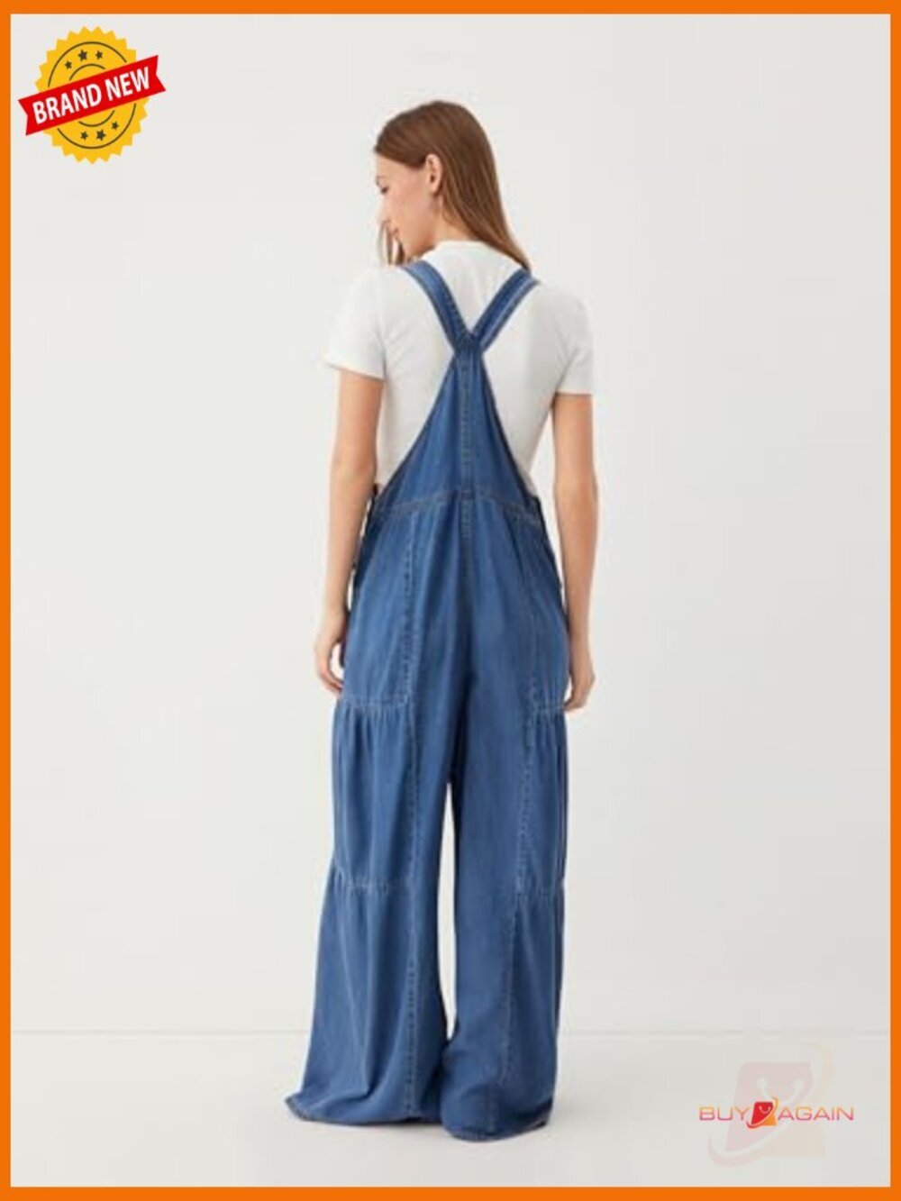 Wide Leg Denim Overalls Adjustable Strap Jumpsuit Front Pockets Lightweight - Picture 5 of 7